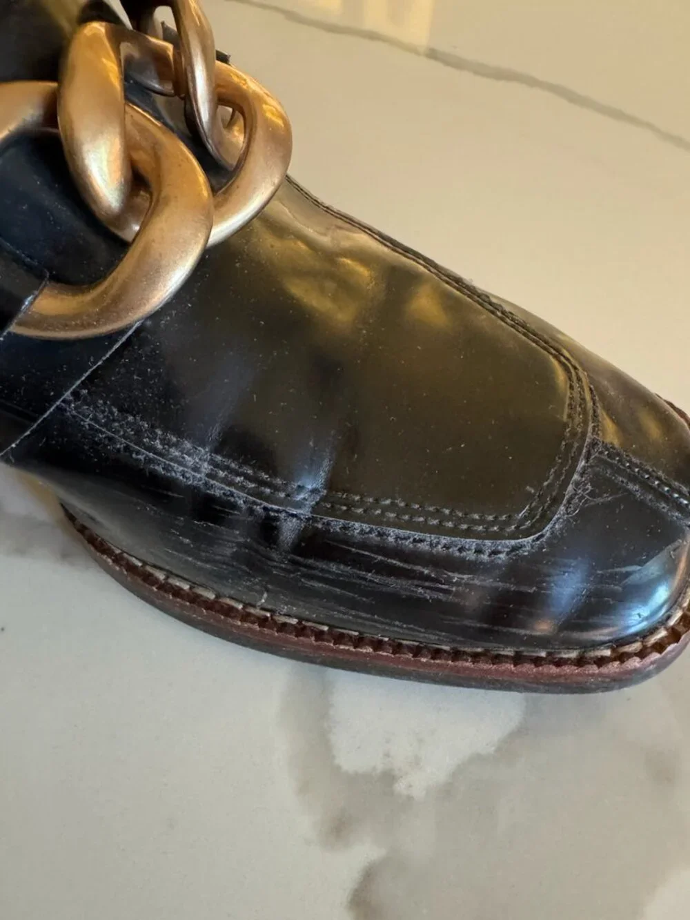 Steve Madden Loreen Black Boots with Gold Chain Detail, Size 8